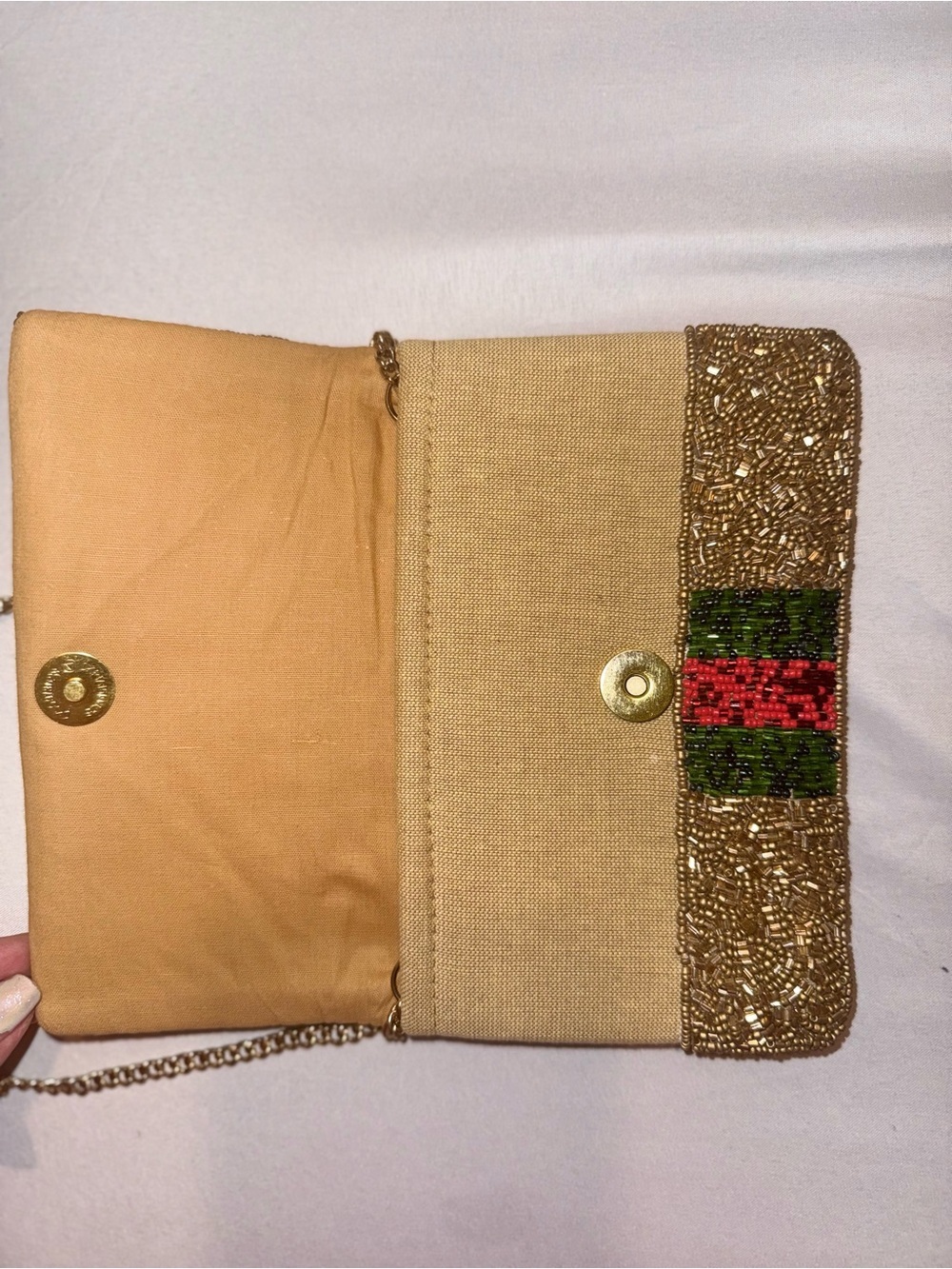 Boutique Women Beaded Gold/Red/Green Bee Design Cross Body Purse NWOT - Picture 8 of 15
